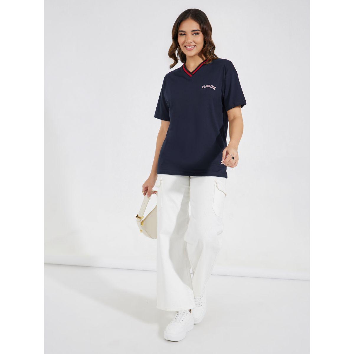 تيشيرت بطبعة فلوريدا مع قصة عادية-women-clothing-tshirts-image-2