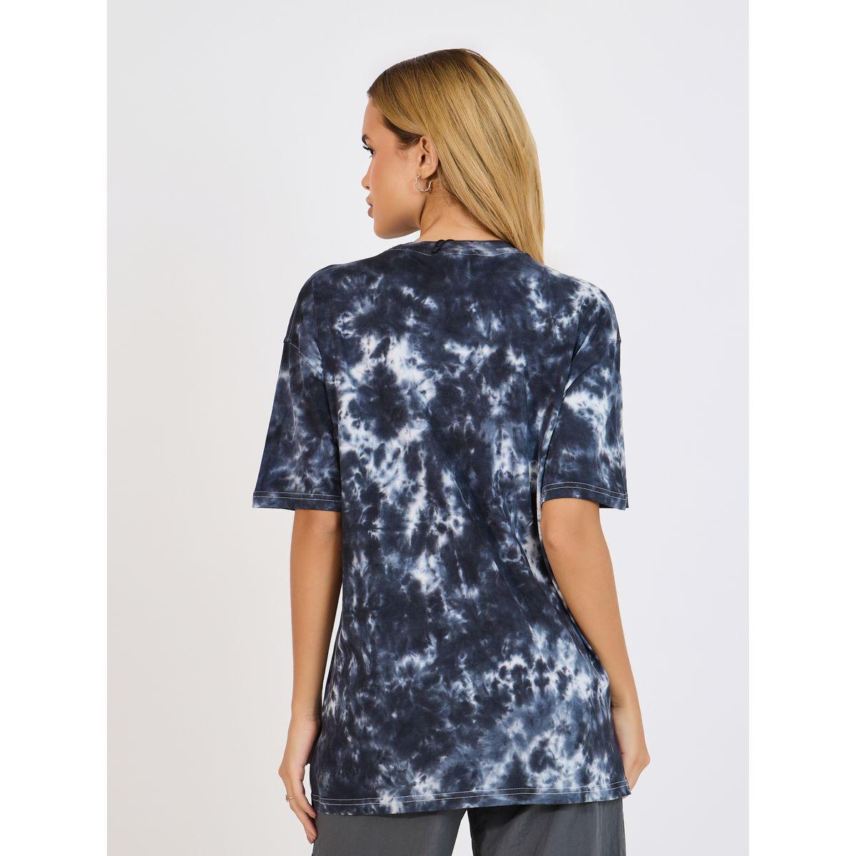 Styli Elevate Tie Dye Slogan Print T-Shirt with Short Sleeves-women-clothing-tshirts-image-4