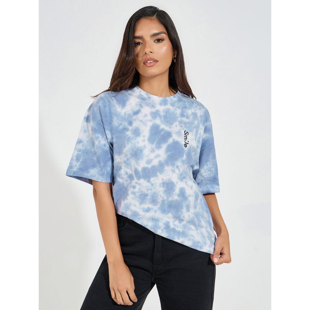 Styli Elevate Oversized Tie-Dye Print T-Shirt with Dropped Shoulder-women-clothing-tshirts-image-1
