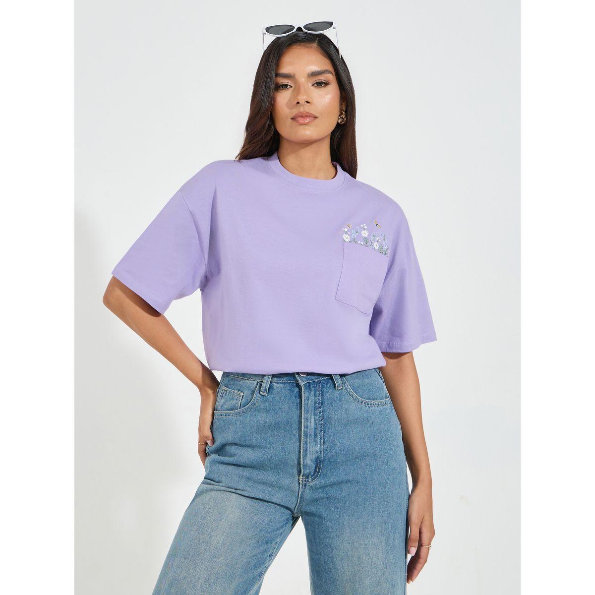 Styli Elevate Cotton Jersey Embroidered Pocket Detail T-Shirt-women-clothing-tshirts-image-1