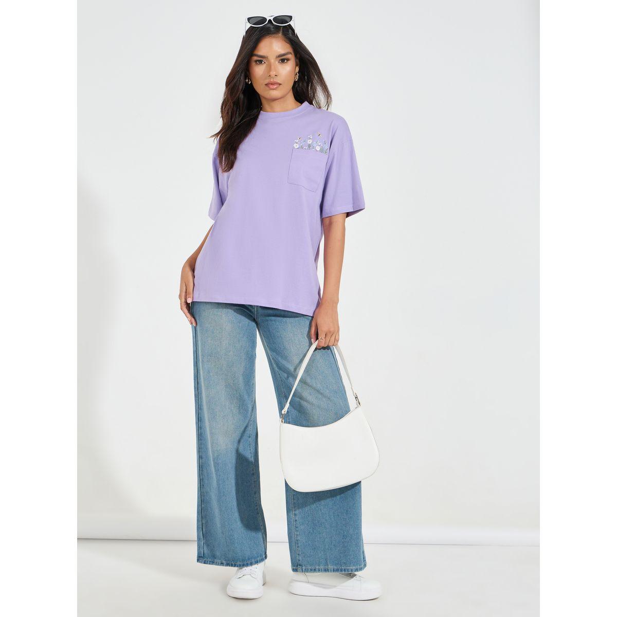 Styli Elevate Cotton Jersey Embroidered Pocket Detail T-Shirt-women-clothing-tshirts-image-2