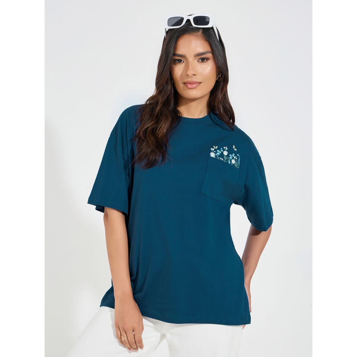 Styli Elevate Cotton Jersey Embroidered Pocket Detail T-Shirt-women-clothing-tshirts-image-1