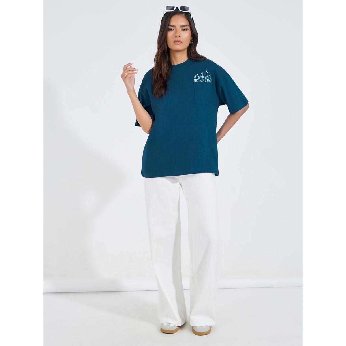Styli Elevate Cotton Jersey Embroidered Pocket Detail T-Shirt-women-clothing-tshirts-image-2