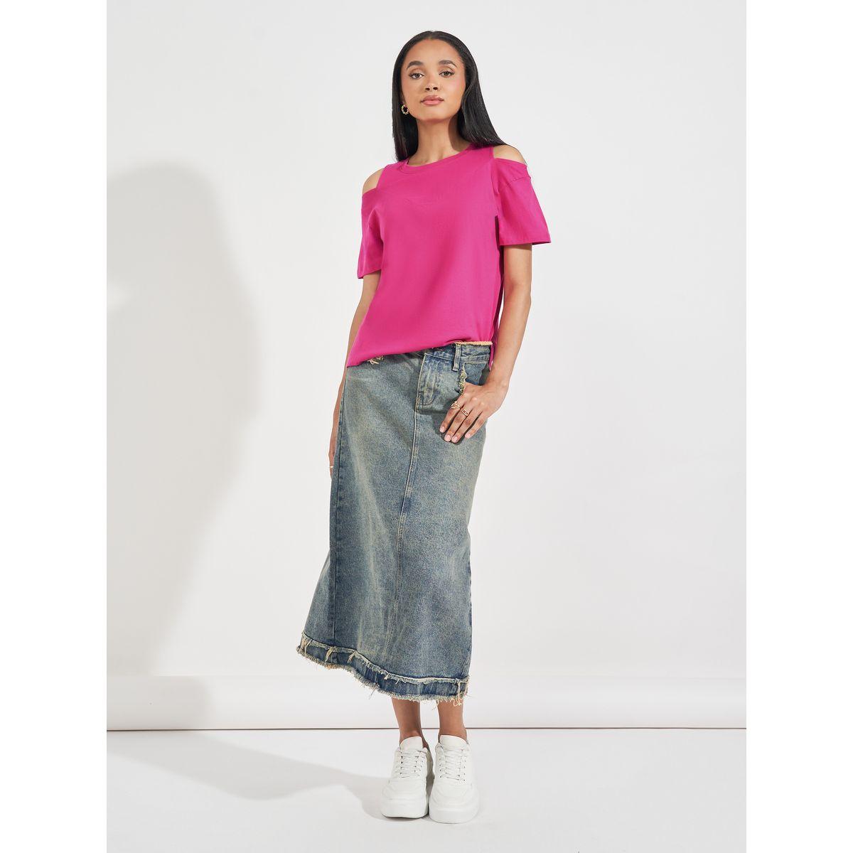 Styli Elevate Cotton Jersey Cold Shoulder Sleeves T-Shirt-women-clothing-tshirts-image-2