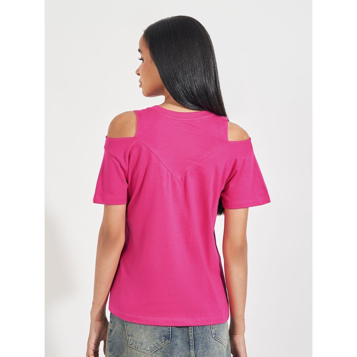 Styli Elevate Cotton Jersey Cold Shoulder Sleeves T-Shirt-women-clothing-tshirts-image-3