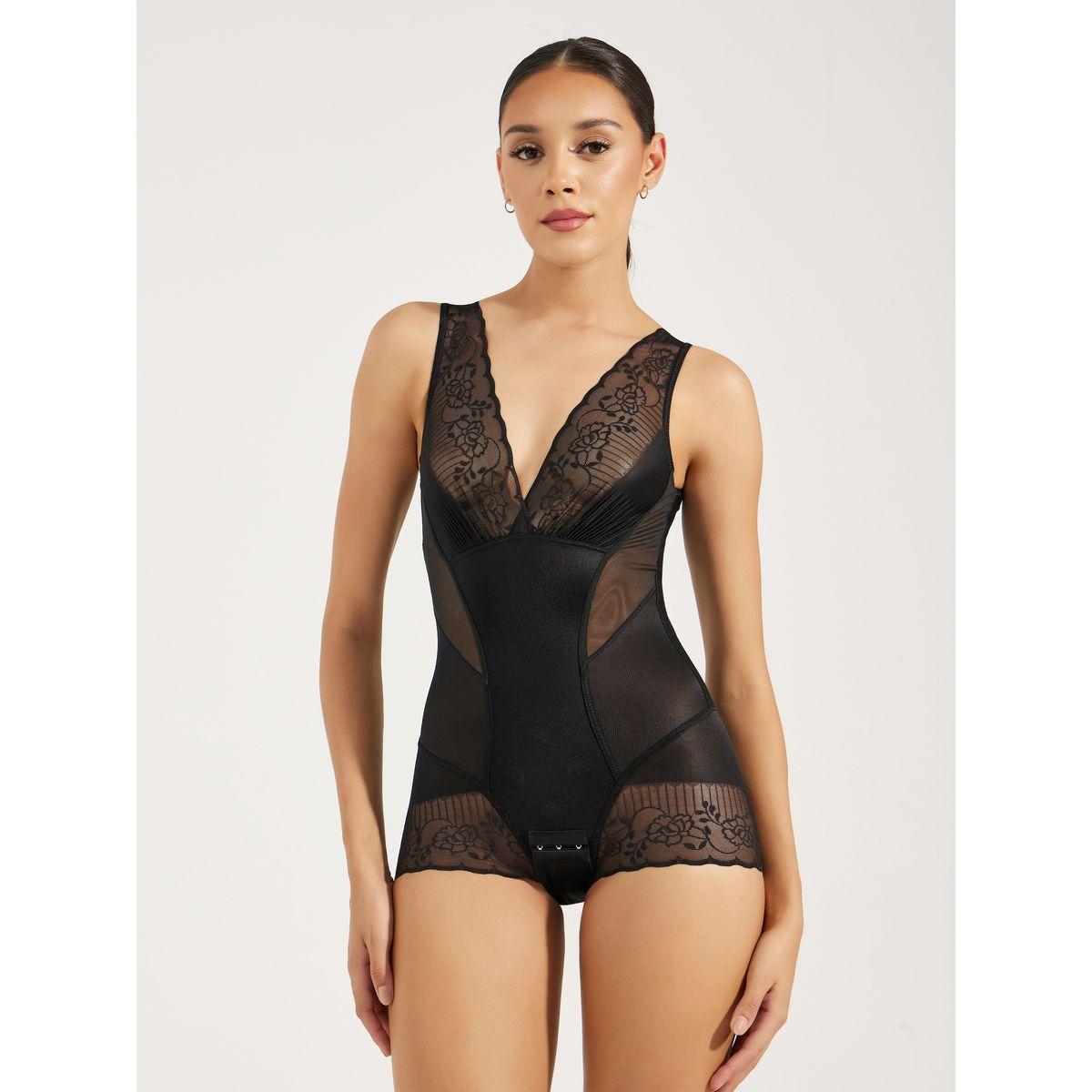مشد للجسم بتفاصيل دانتيل وحواف بشكل صدف-women-clothing-lingerie-shapewear-image-1