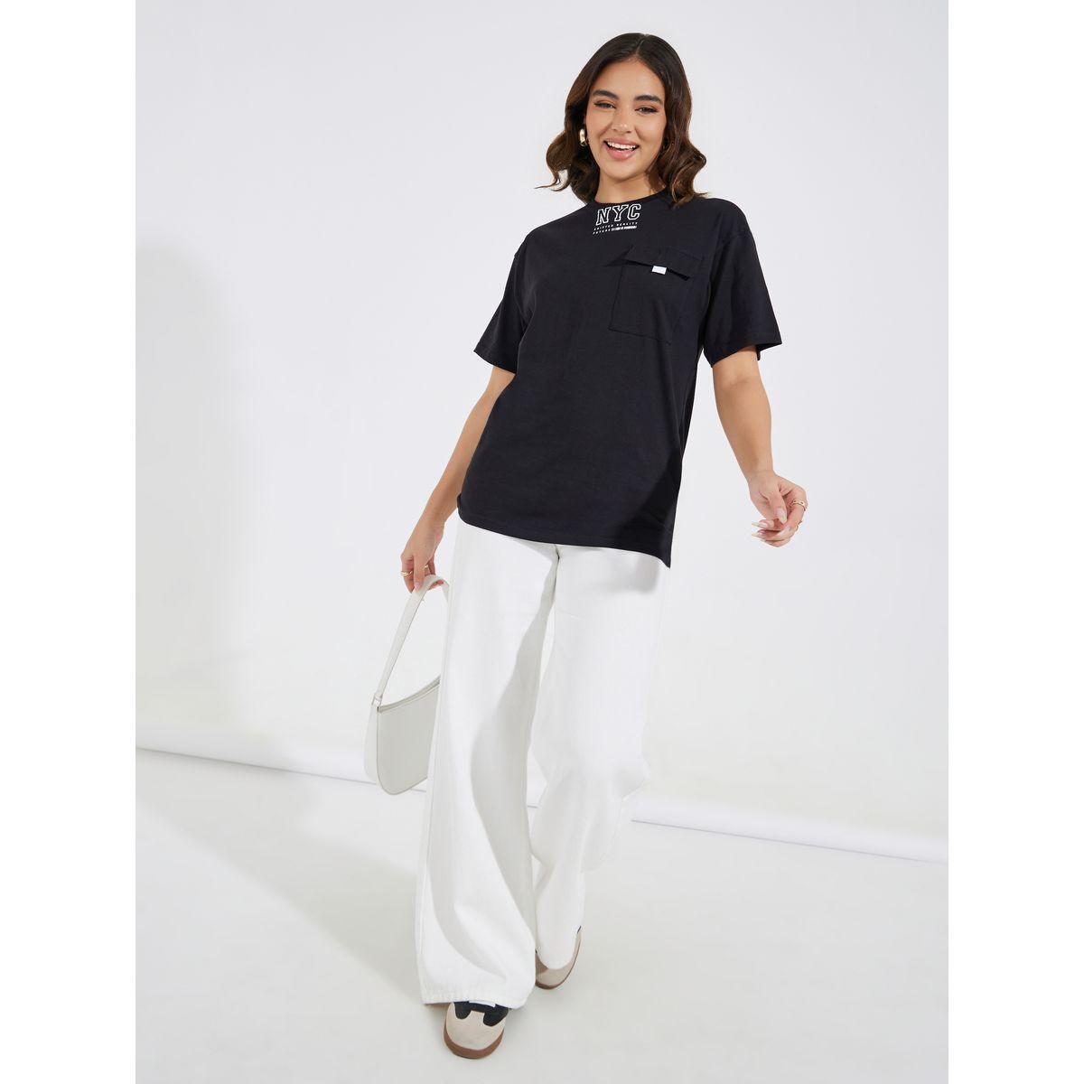 Styli Elevate Cotton Jersey Printed T-Shirt with Pocket Detail-women-clothing-tshirts-image-2