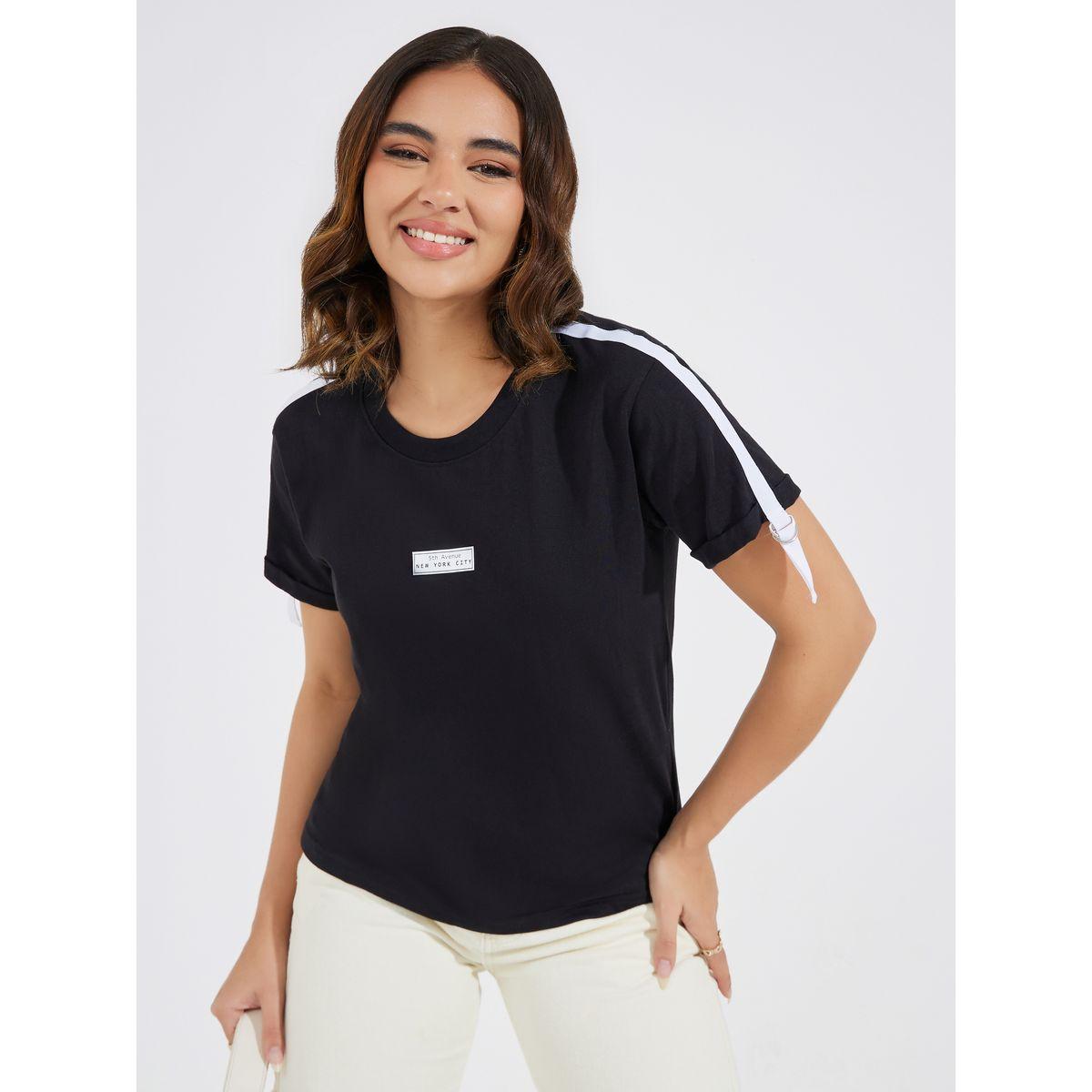 Styli Elevate Cotton Jersey Regular Fit T-Shirt with Taping Detail-women-clothing-tshirts-image-1