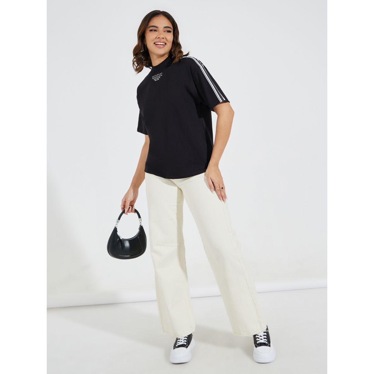 Styli Elevate Cotton Jersey High Neck T-Shirt with Shoulder Tape Detail-women-clothing-tshirts-image-2