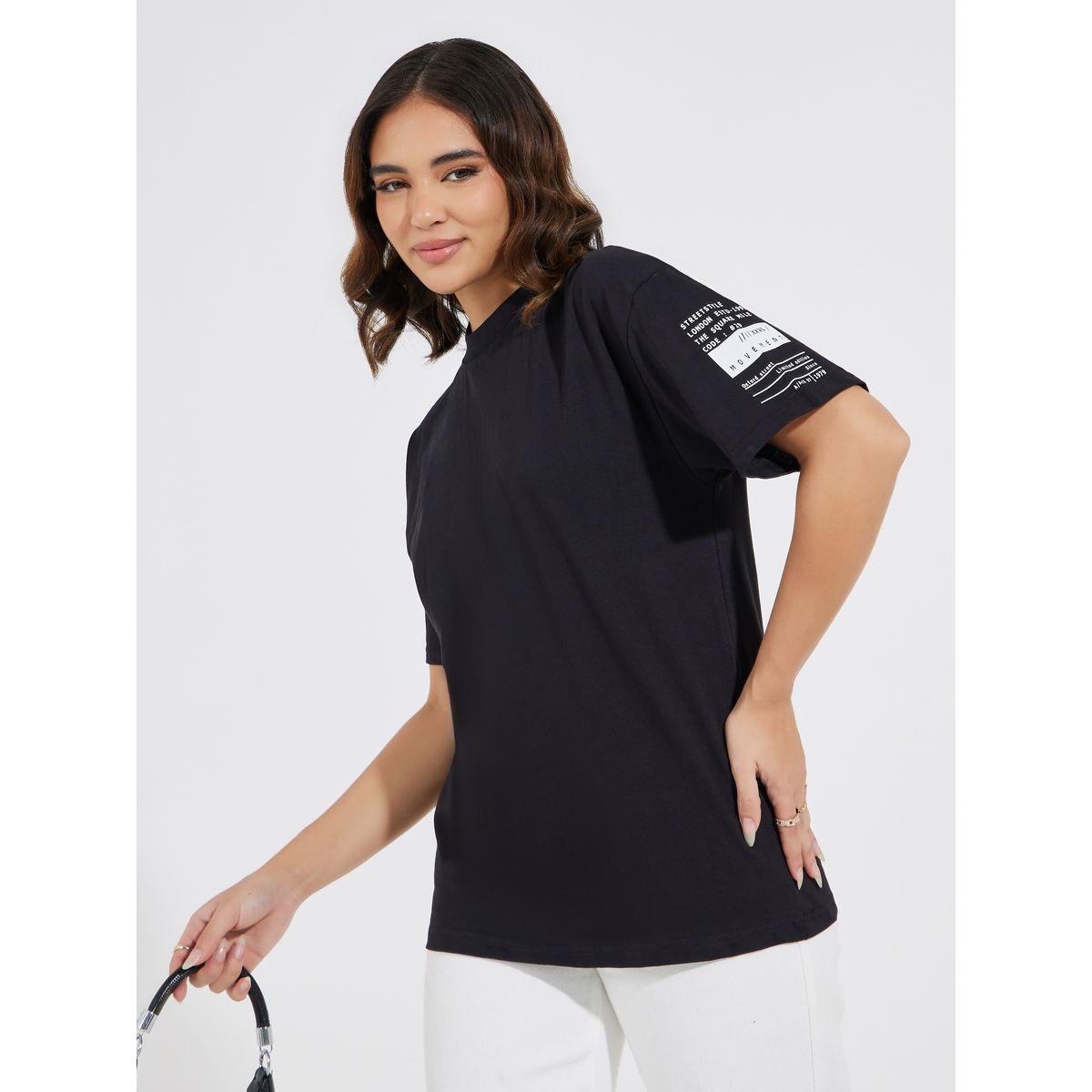 Styli Elevate Cotton Jersey Regular Fit Sleeve Print T-Shirt-women-clothing-tshirts-image-1