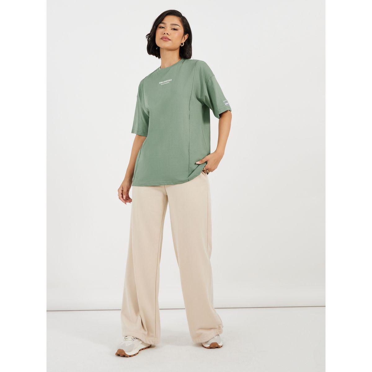 Styli Oversized T-Shirt with Print and Badge Detail-women-clothing-tshirts-image-2