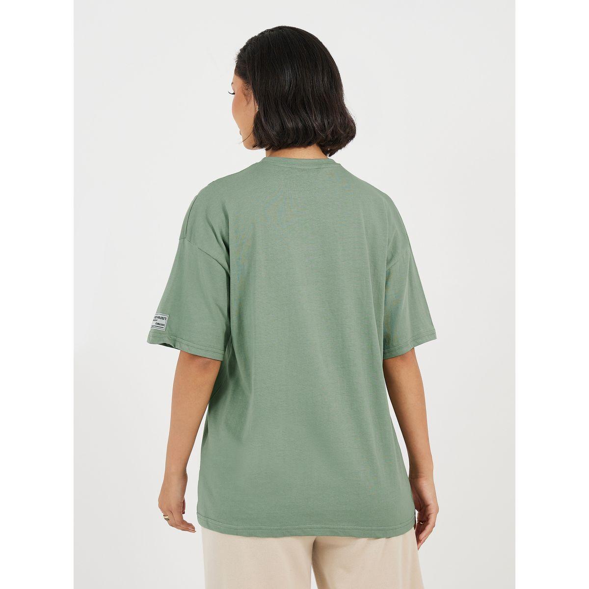 Styli Oversized T-Shirt with Print and Badge Detail-women-clothing-tshirts-image-5