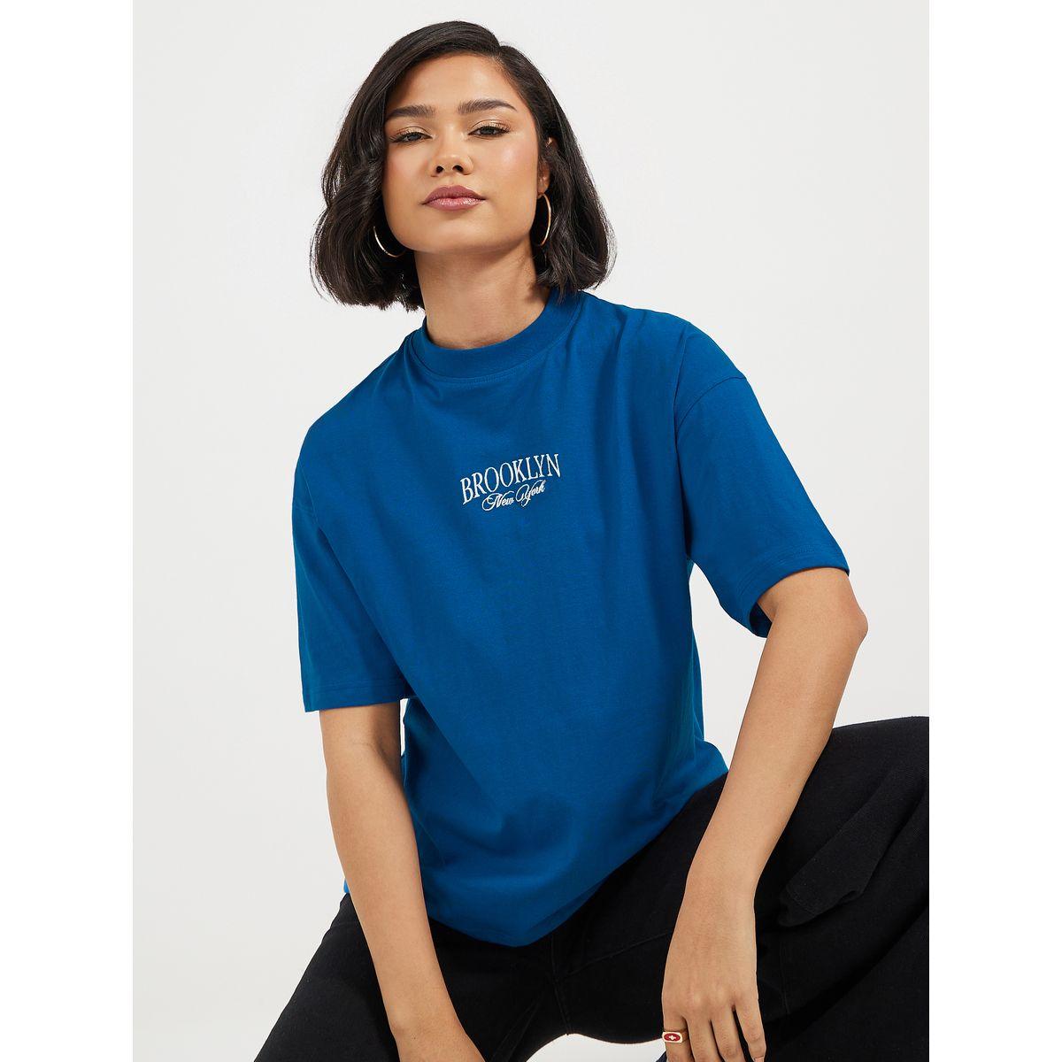 Oversized High Neck Embroidery Detail T-Shirt-women-clothing-tshirts-image-1