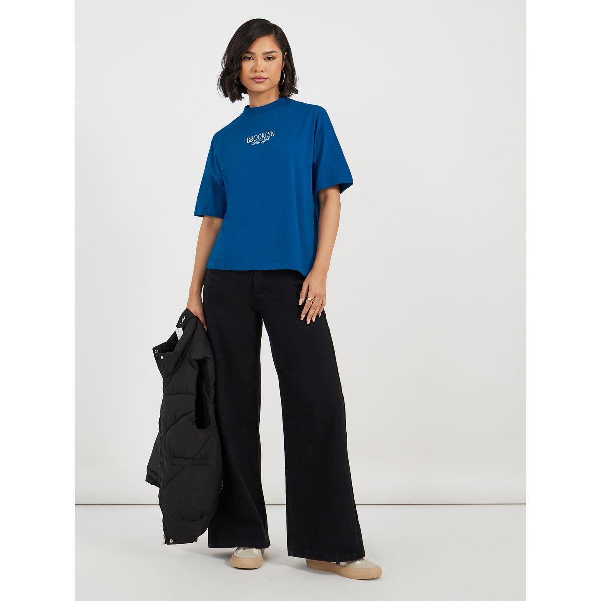 Oversized High Neck Embroidery Detail T-Shirt-women-clothing-tshirts-image-2