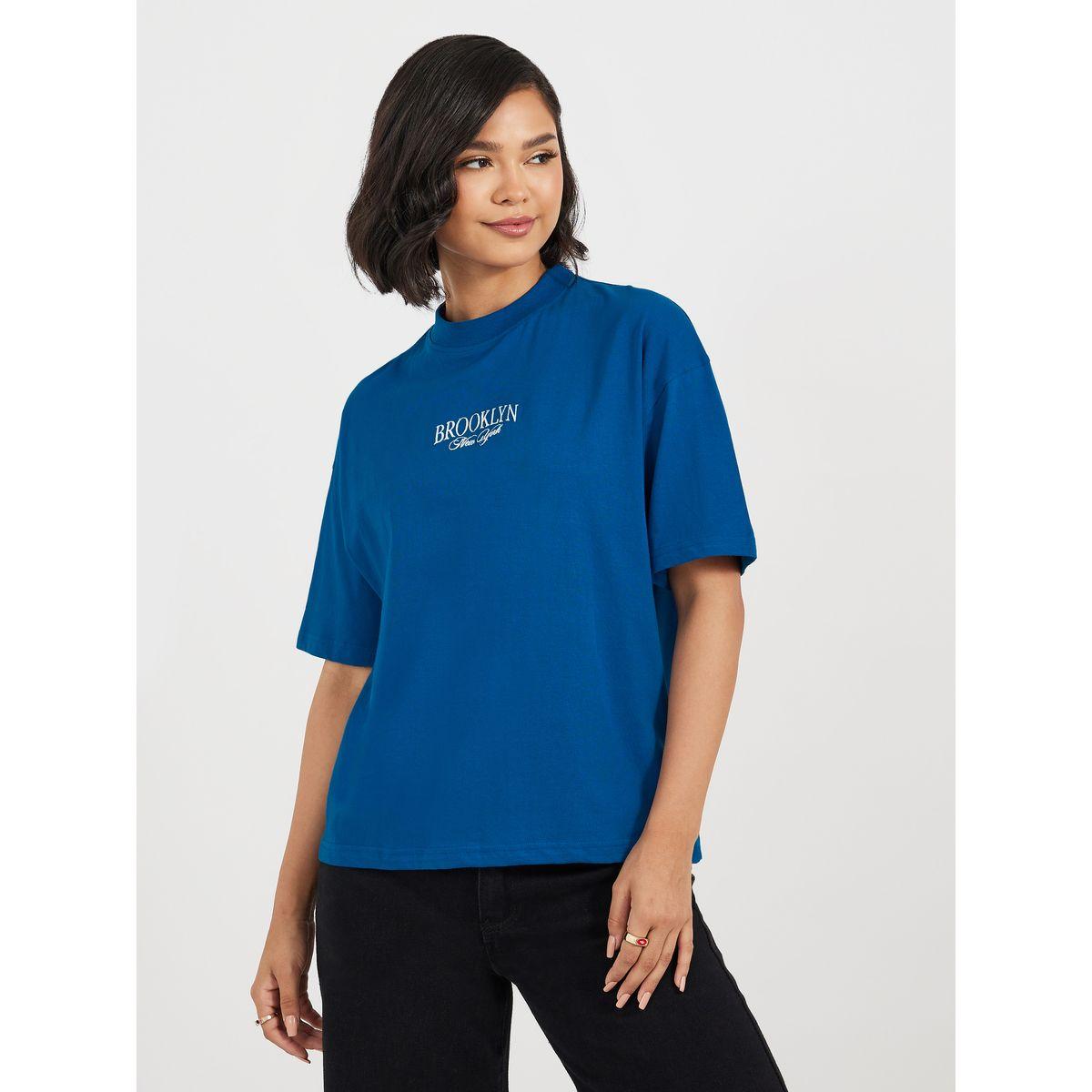 Oversized High Neck Embroidery Detail T-Shirt-women-clothing-tshirts-image-3