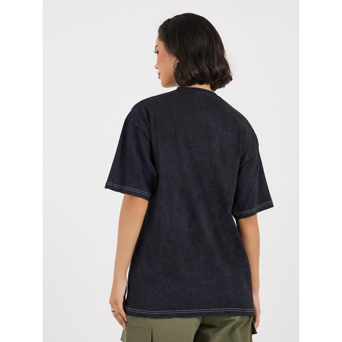 Styli Oversized T-Shirt With Print and Acid Wash In Single Jersey Fabric-women-clothing-tshirts-image-5