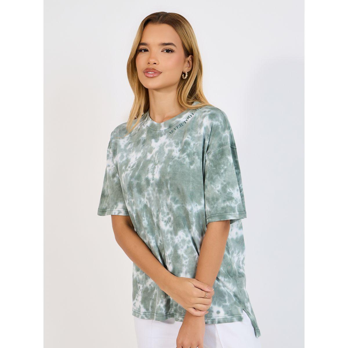 تيشيرت فضفاض بطبعة تاي داي وأكمام قصيرة-women-clothing-tshirts-image-3