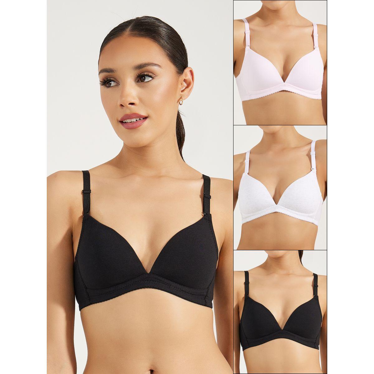 Styli Pack of 3 - Padded Non Wired Basic Picot Elastic T-Shirt Bra-women-clothing-lingerie-bras-image-1