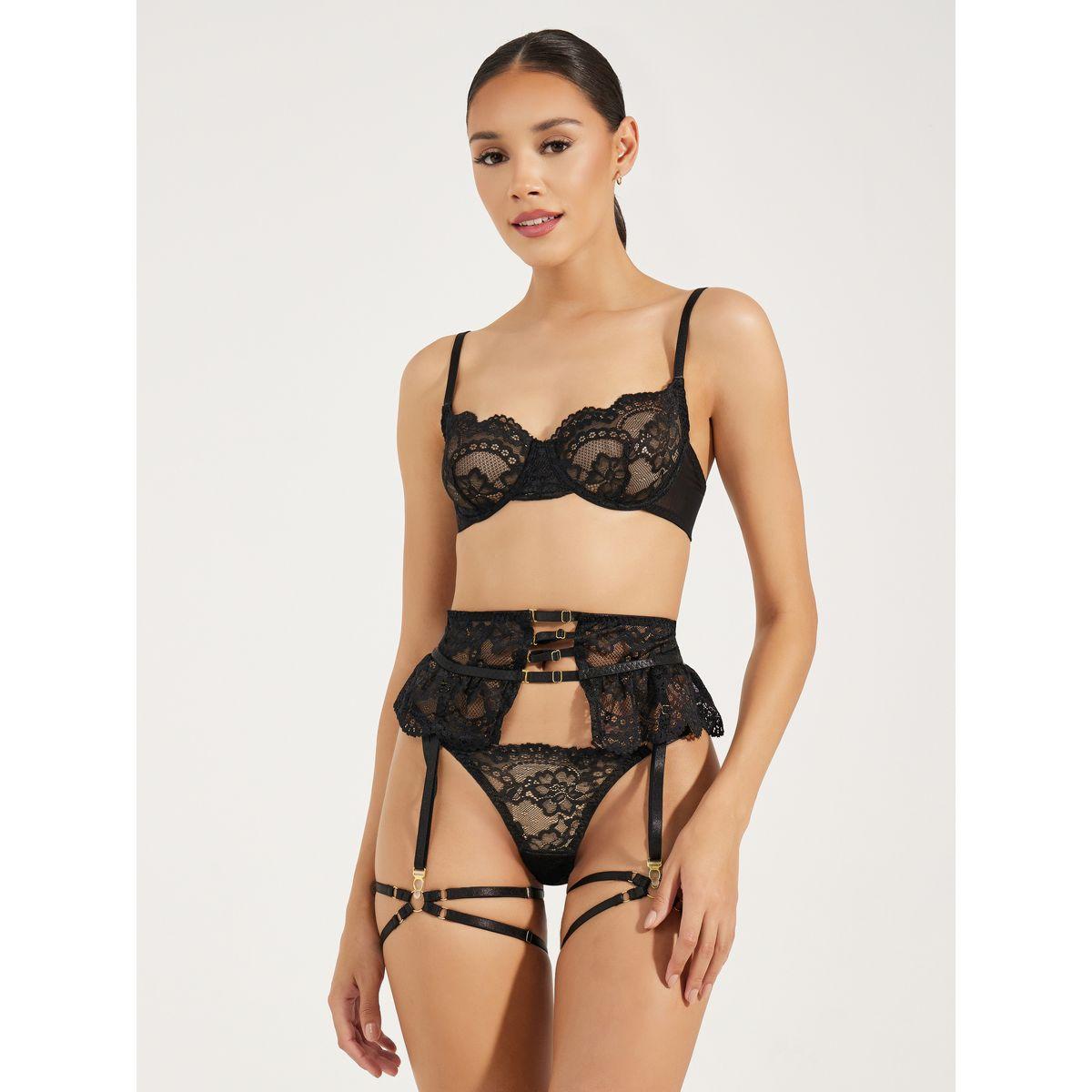 Styli Pack of 4 - Scalloped Lace Underwire Bra, Thong, Suspender & Garter-women-clothing-lingerie-lingeriesets-image-1