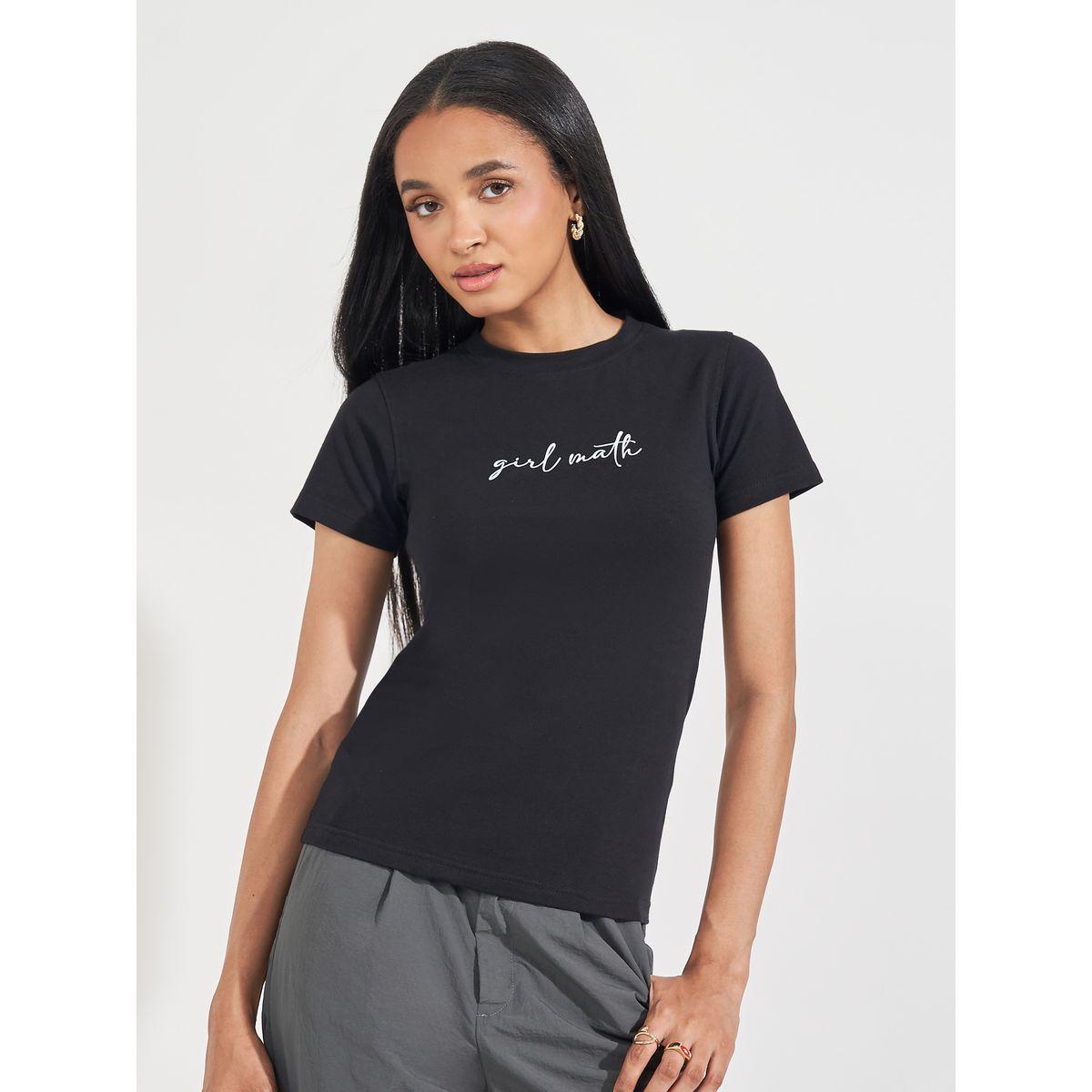 Styli Fitted Girl Math Slogan Print T-Shirt-women-clothing-tshirts-image-1