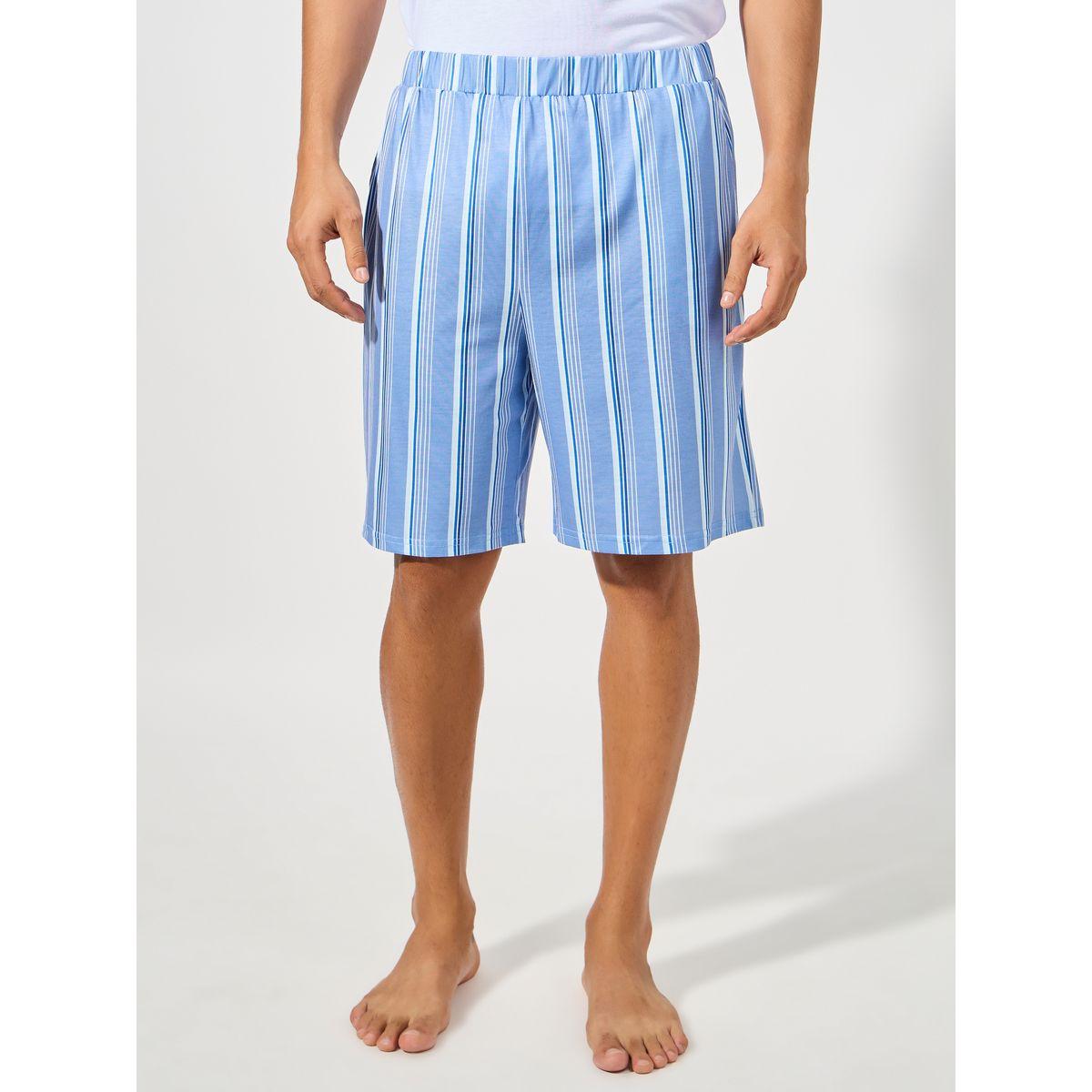 مجموعة من شورت مخطط مع تيشيرت بتفاصيل مدروزة-men-clothing-nightwear-sets-image-5