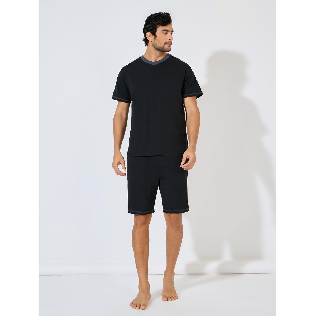 Styli Unwind Contrast Trim V Neck  T-Shirt & Shorts Set-men-clothing-nightwear-sets-image-1