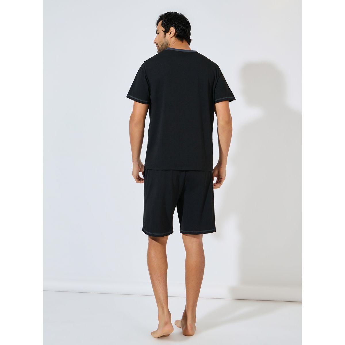 Styli Unwind Contrast Trim V Neck  T-Shirt & Shorts Set-men-clothing-nightwear-sets-image-4