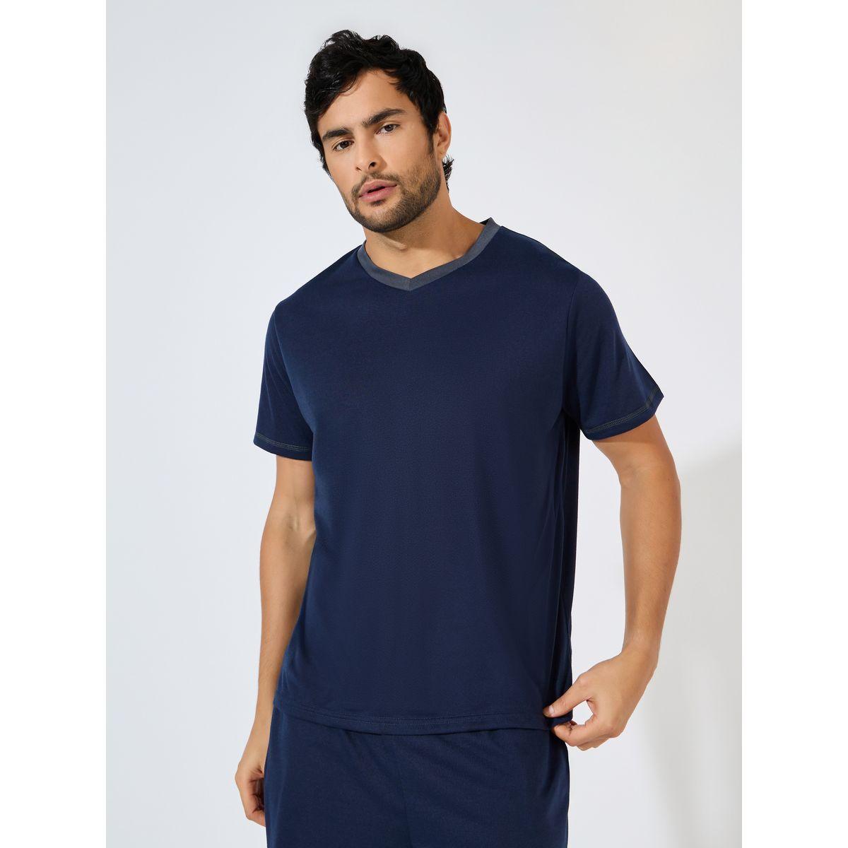 Styli Unwind Contrast Trim V Neck  T-Shirt & Shorts Set-men-clothing-nightwear-sets-image-2