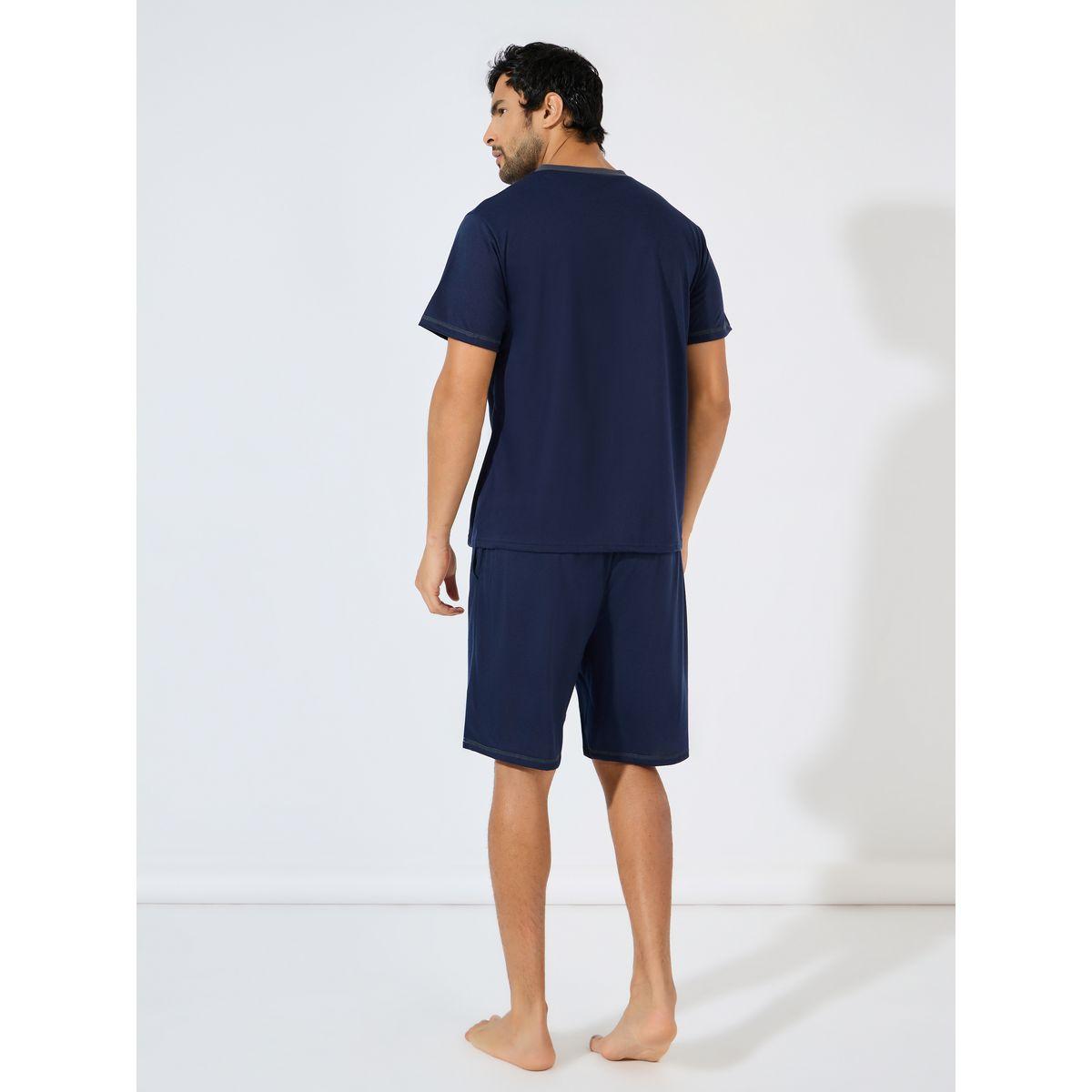 Styli Unwind Contrast Trim V Neck  T-Shirt & Shorts Set-men-clothing-nightwear-sets-image-4