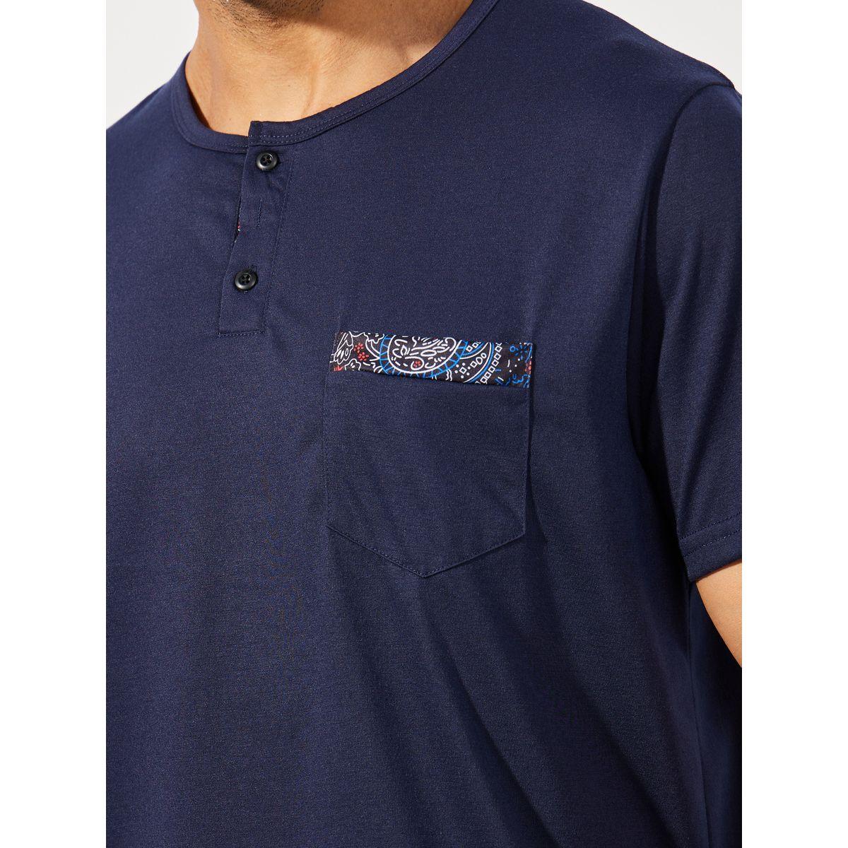 Styli Unwind Henley Neck T-Shirt & Paisley Print Shorts Set-men-clothing-nightwear-sets-image-3