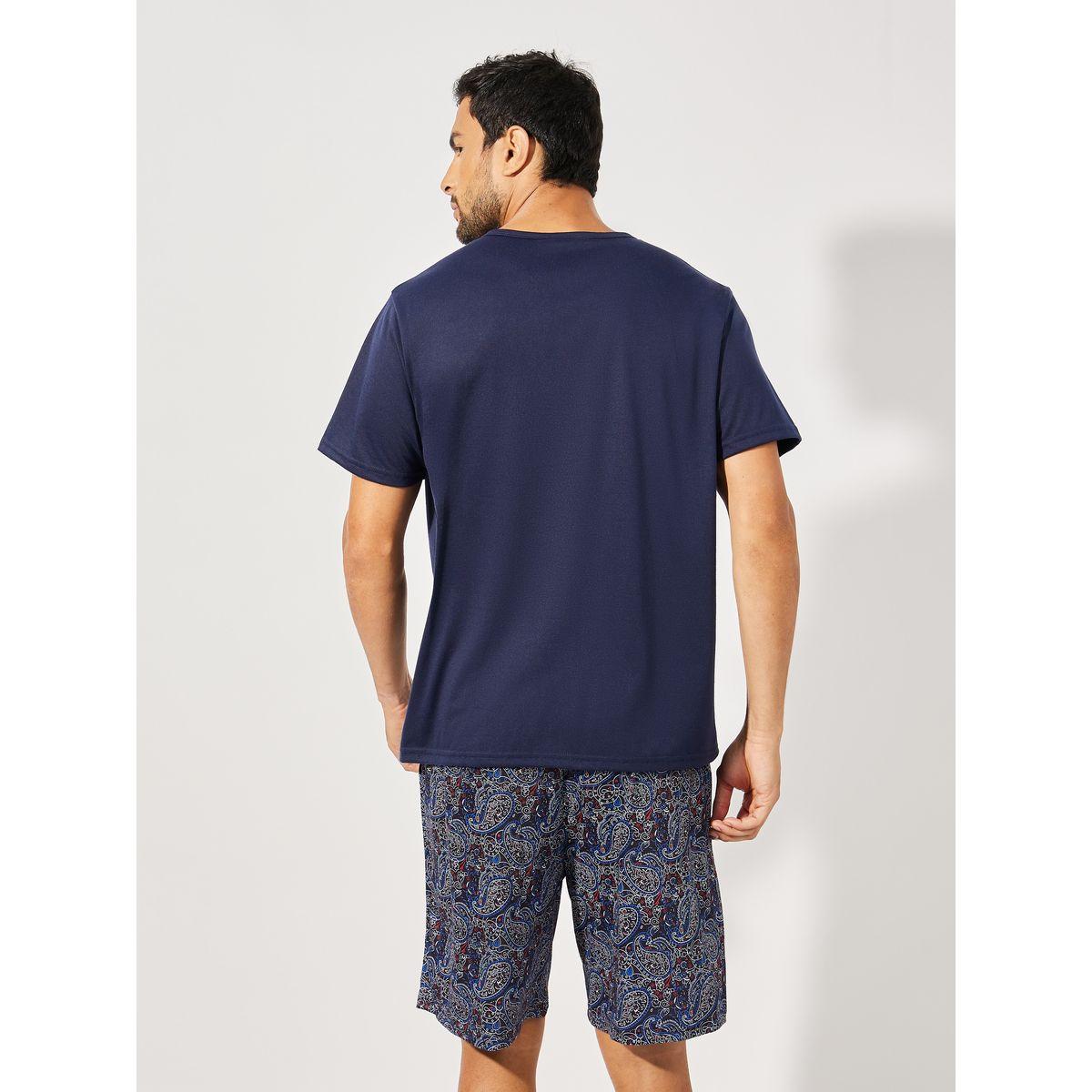 Styli Unwind Henley Neck T-Shirt & Paisley Print Shorts Set-men-clothing-nightwear-sets-image-4
