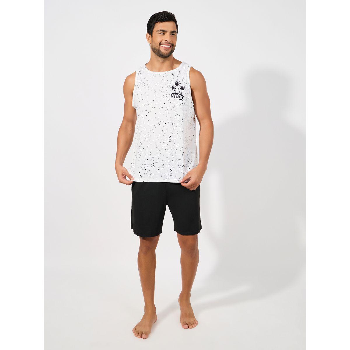 مجموعة من شورت سادة مع تيشيرت كت مطبع بالكامل-men-clothing-nightwear-sets-image-1