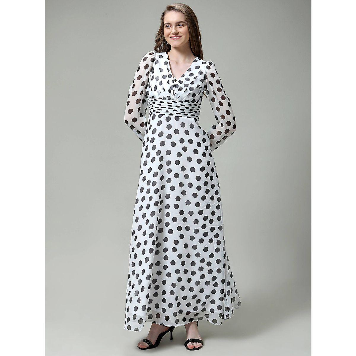 Mish X Styli  Polka Dot Maxi Dress with Waist Pleat Detailing-women-clothing-dresses-image-1