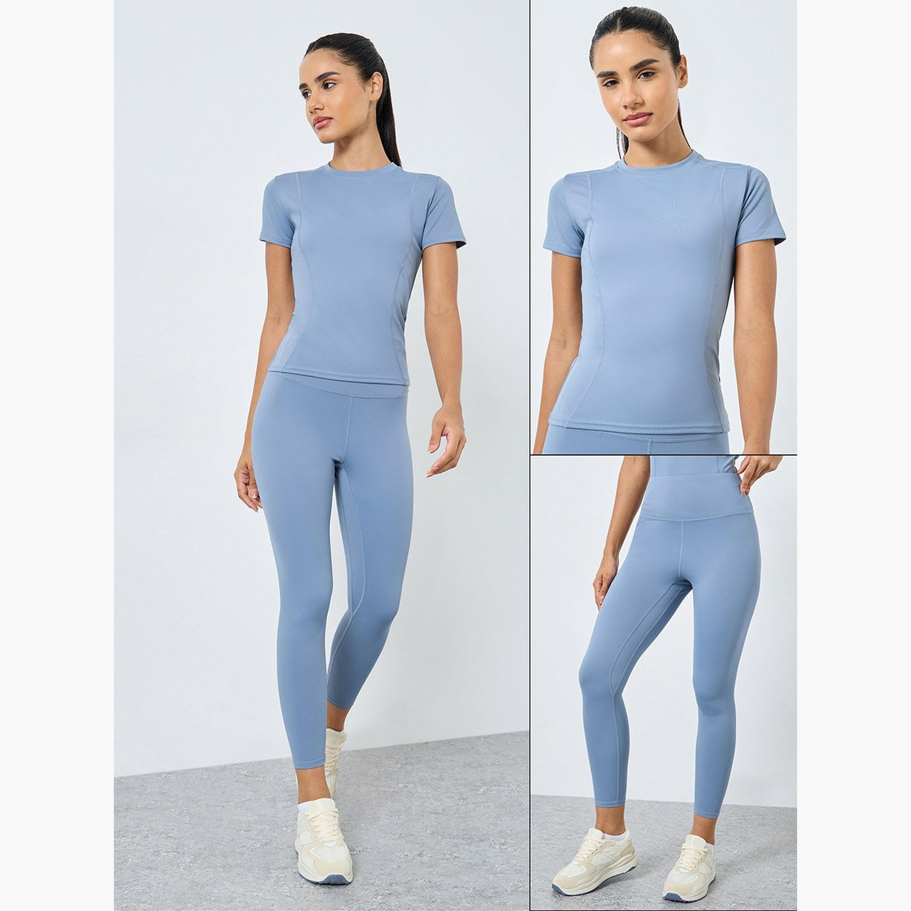 Styli Stitch Detail Short Sleeves Top and Leggings Set-women-clothing-sportswearandactivewear-trackpantsandtracksuits-image-1