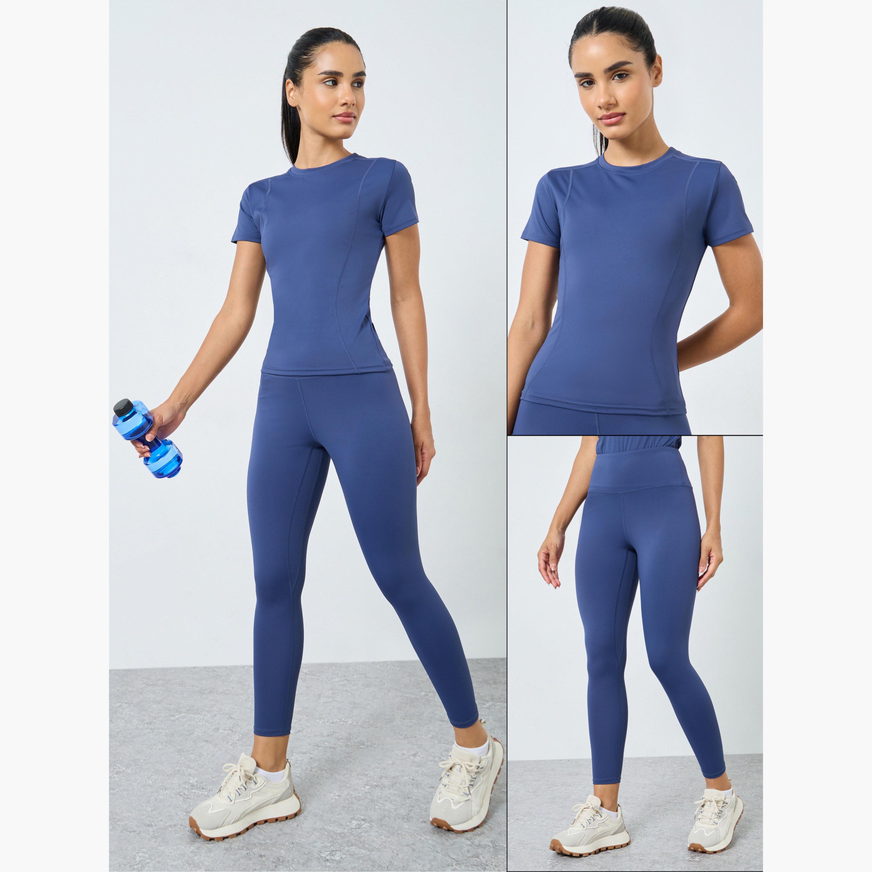 Styli Stitch Detail Short Sleeves Top and Leggings Set-women-clothing-sportswearandactivewear-trackpantsandtracksuits-image-1