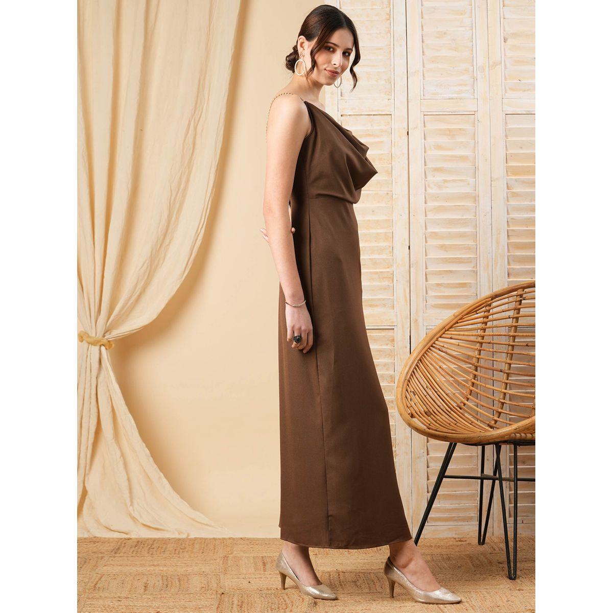 فستان طويل بياقة منسدلة مع حزام بنمط سلسلة ميش × ستايلي-women-clothing-dresses-image-2