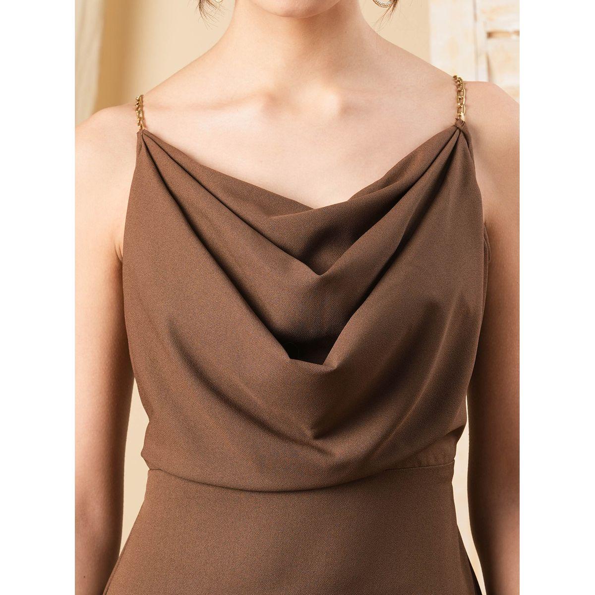 فستان طويل بياقة منسدلة مع حزام بنمط سلسلة ميش × ستايلي-women-clothing-dresses-image-4