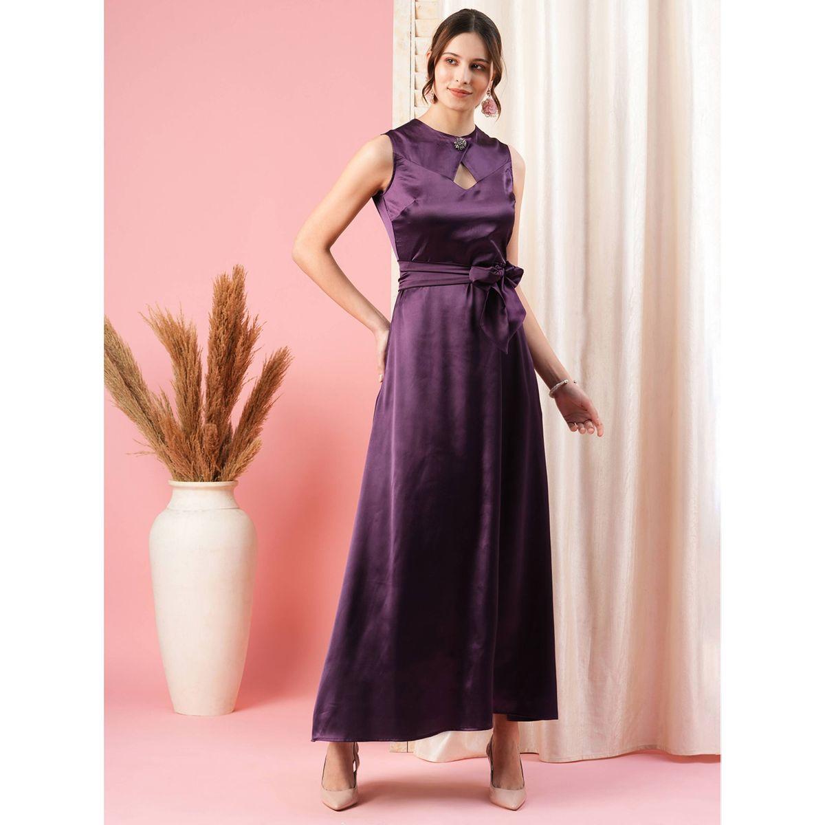 فستان طويل بياقة دائرية ورباط خصر ميش × ستايلي-women-clothing-dresses-image-1