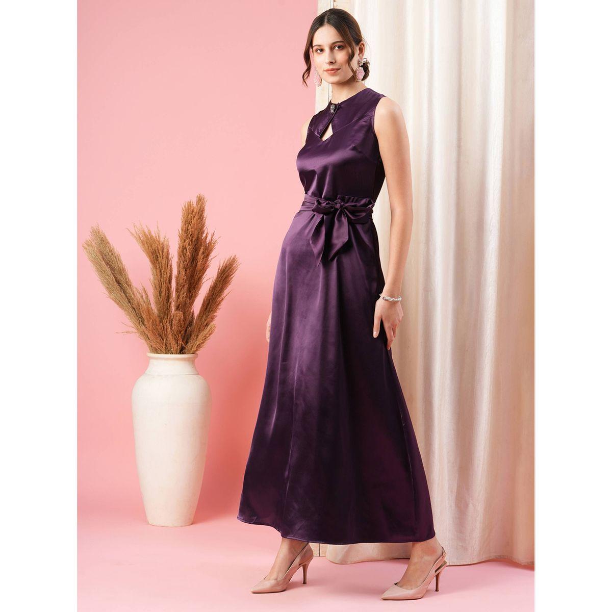 فستان طويل بياقة دائرية ورباط خصر ميش × ستايلي-women-clothing-dresses-image-3