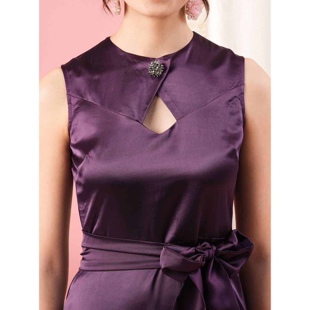فستان طويل بياقة دائرية ورباط خصر ميش × ستايلي-women-clothing-dresses-image-4