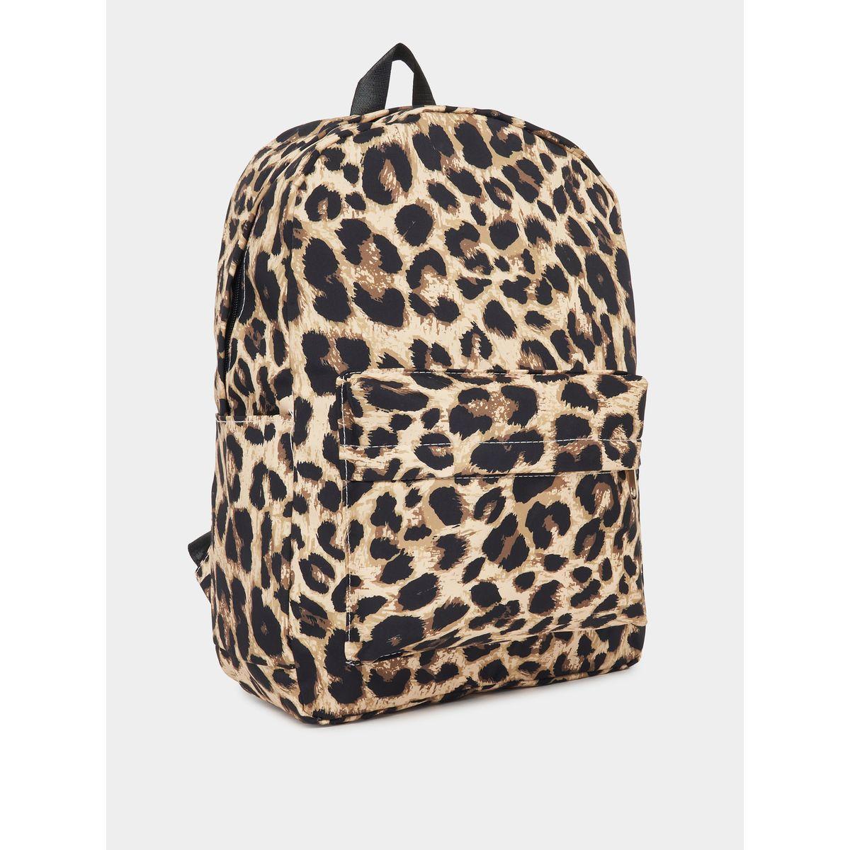 Styli Leopard Print Backpack with Zip Closure-women-bagsandwallets-backpacks-image-1