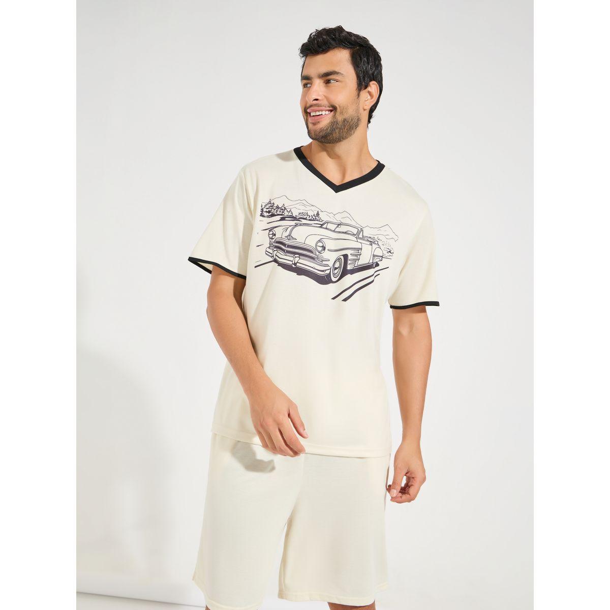 Styli Unwind Contrast V Neck Graphic Print T-Shirt & Shorts Set-men-clothing-nightwear-sets-image-2