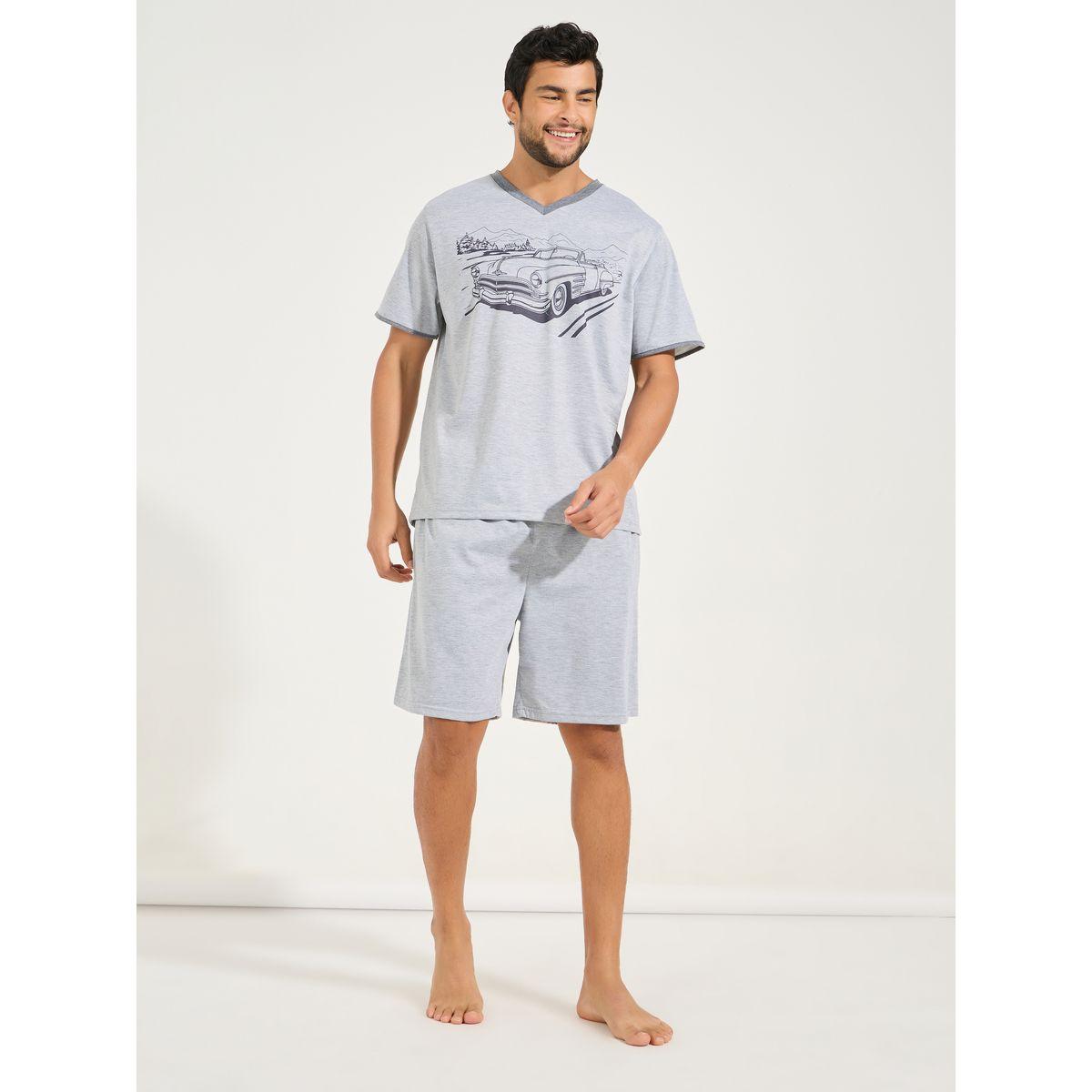 Styli Unwind Contrast V Neck Graphic Print T-Shirt & Shorts Set-men-clothing-nightwear-sets-image-1