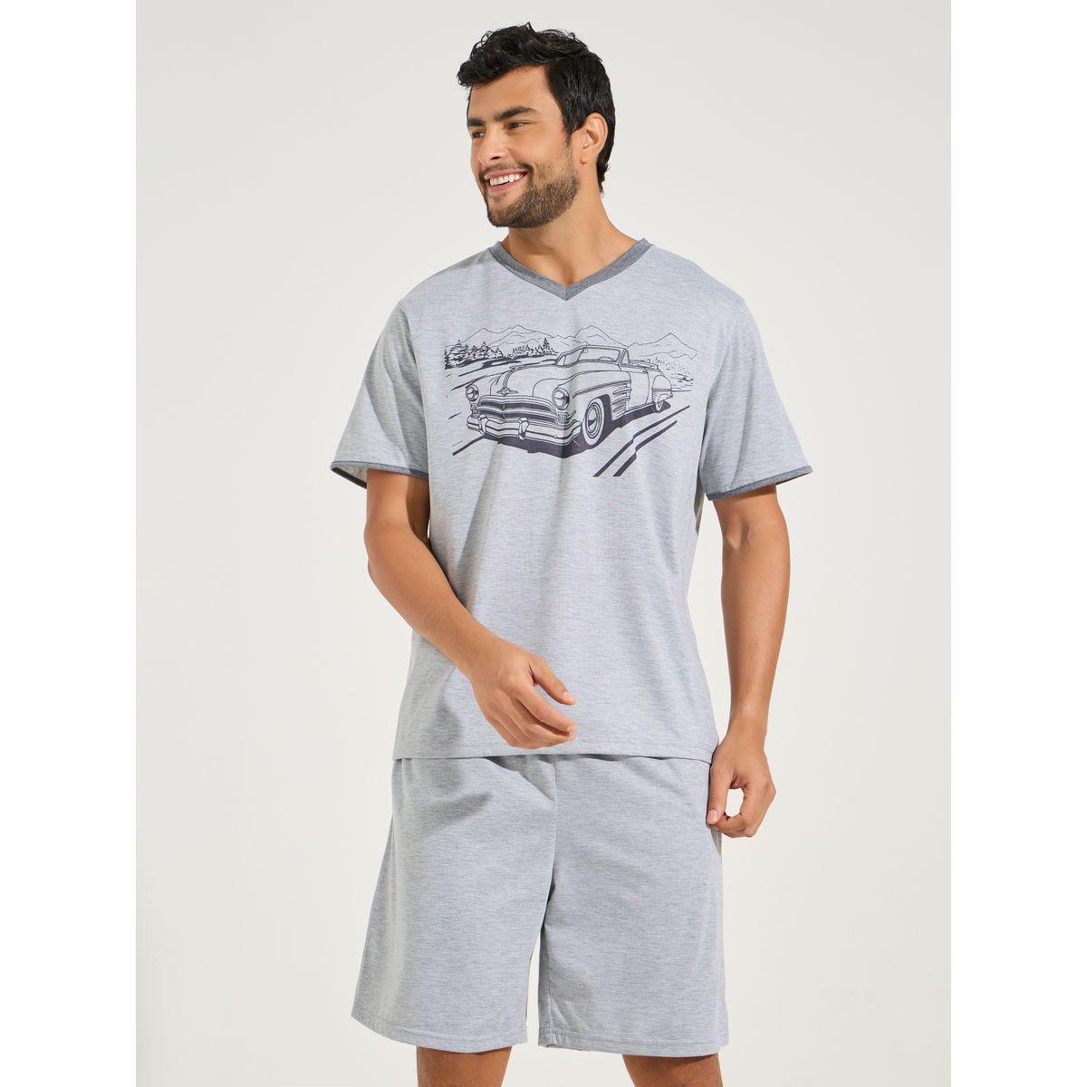 Styli Unwind Contrast V Neck Graphic Print T-Shirt & Shorts Set-men-clothing-nightwear-sets-image-2