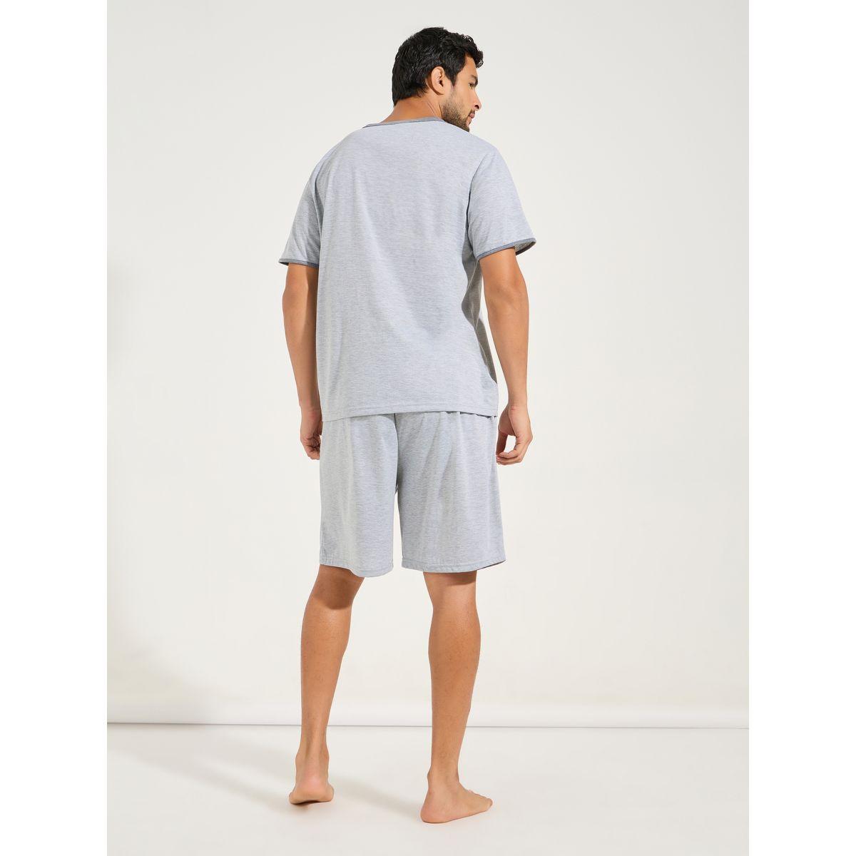 Styli Unwind Contrast V Neck Graphic Print T-Shirt & Shorts Set-men-clothing-nightwear-sets-image-5