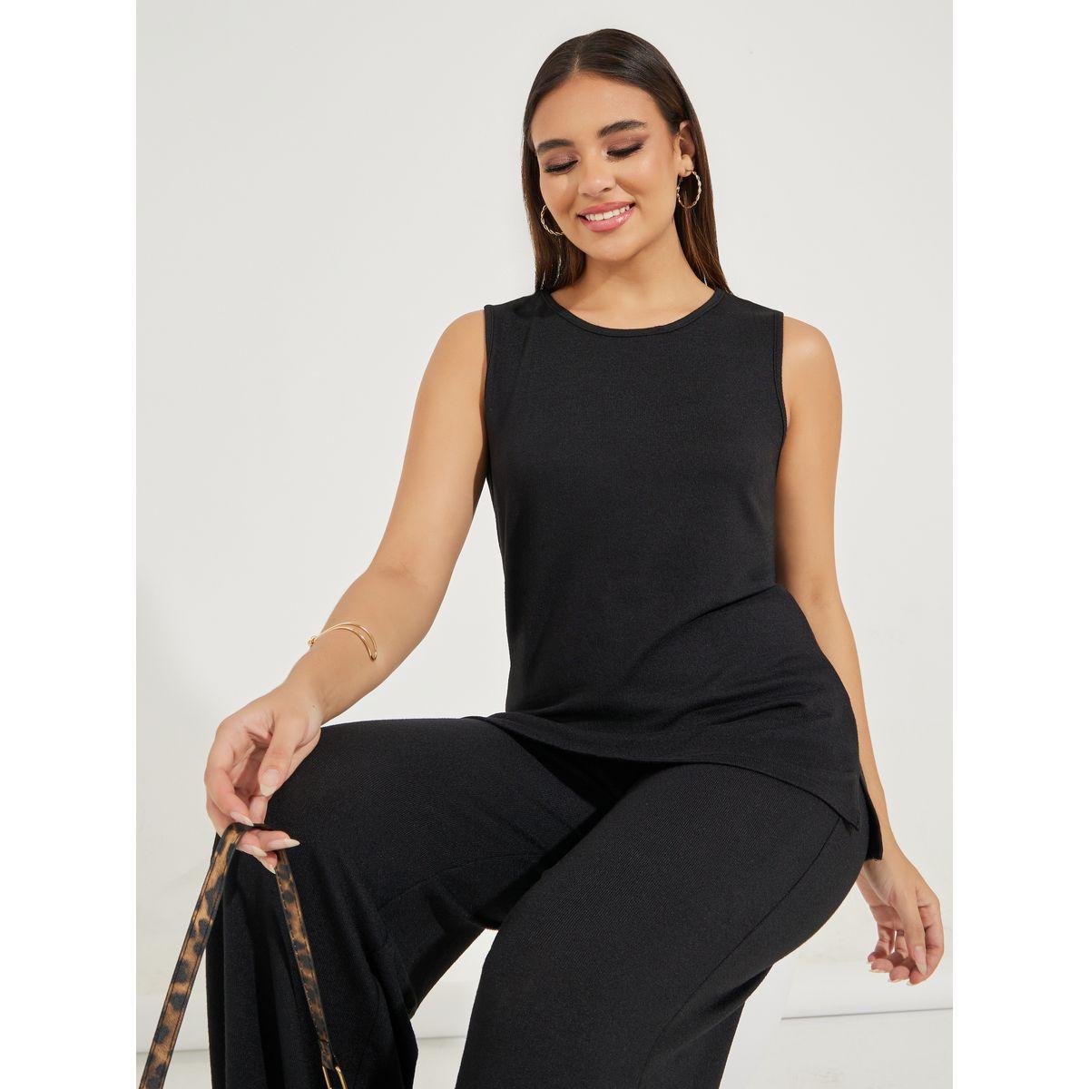 Styli Solid Round Neck Sleeveless Knit Top-women-clothing-shirtsandblouses-blouses-image-1