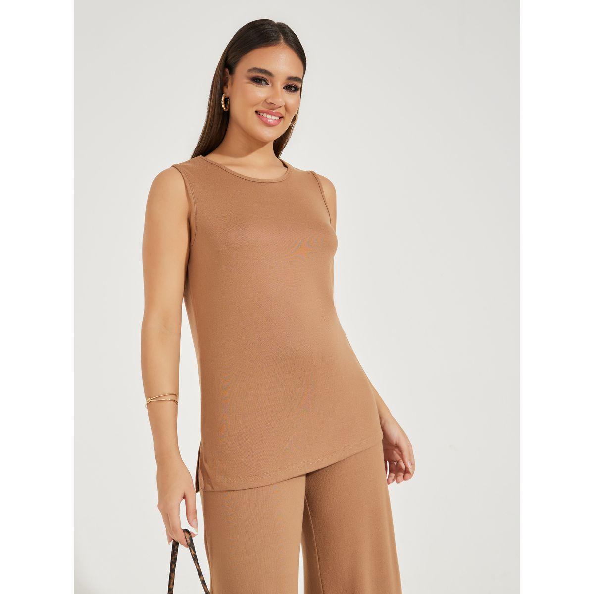 Styli Solid Round Neck Sleeveless Knit Top-women-clothing-tshirts-image-1
