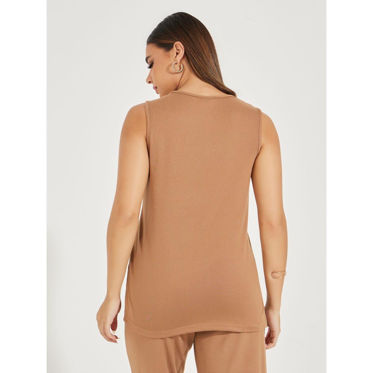 Styli Solid Round Neck Sleeveless Knit Top-women-clothing-tshirts-image-4