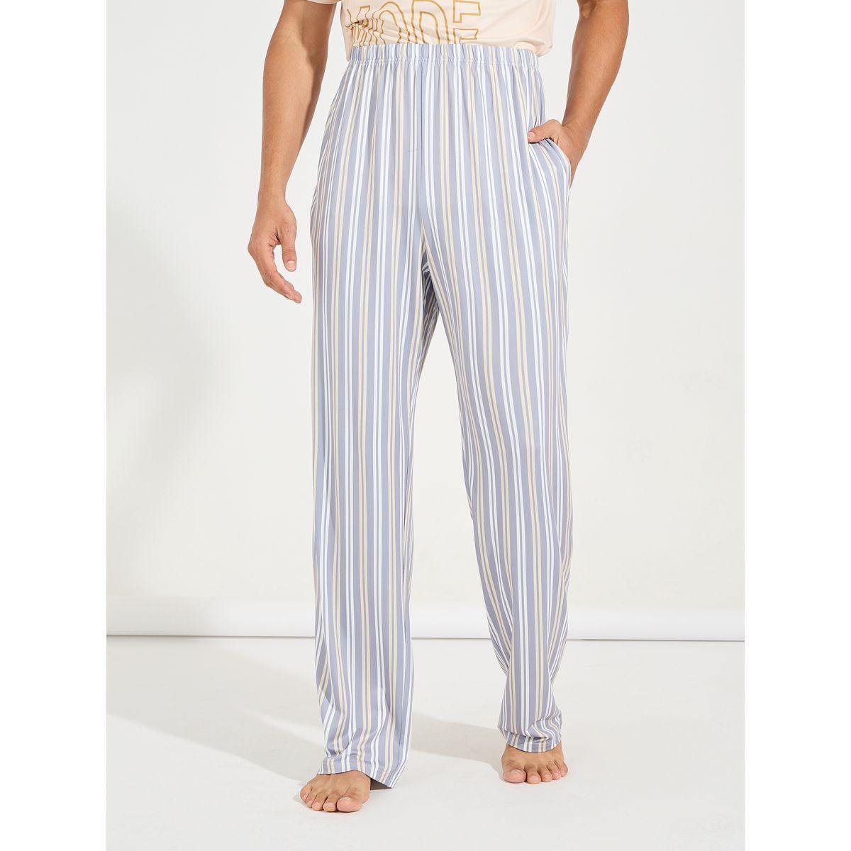 Styli Unwind Slogan Print T-Shirt & Striped Pyjama Set-men-clothing-nightwear-sets-image-4