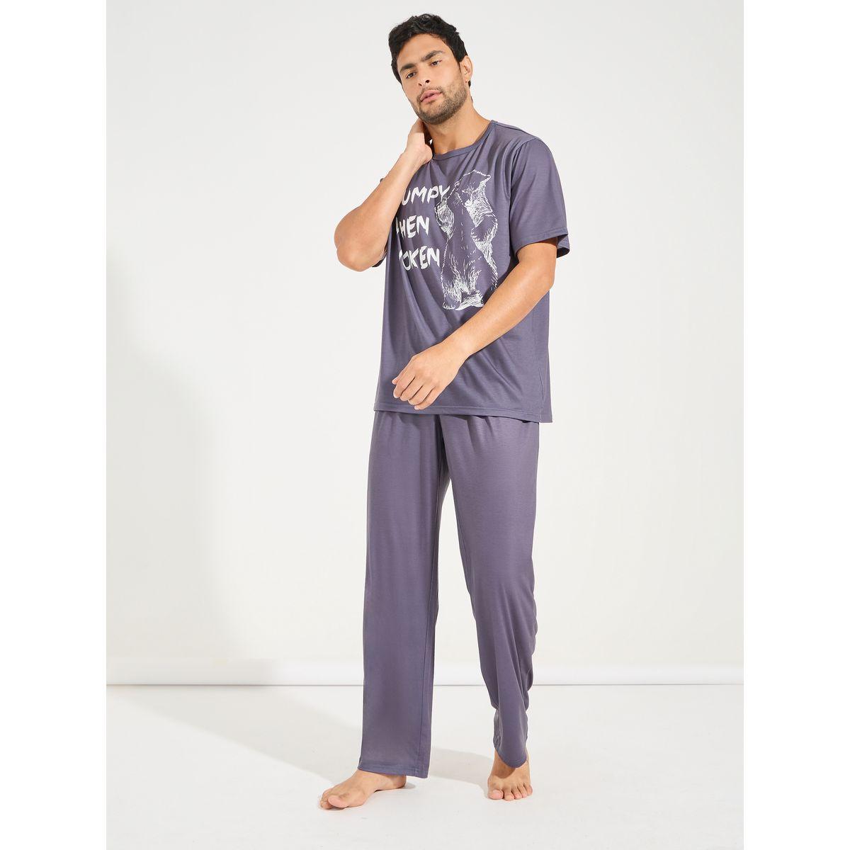 Styli Unwind Graphic Print T-Shirt & Solid Pyjama Set-men-clothing-nightwear-sets-image-1